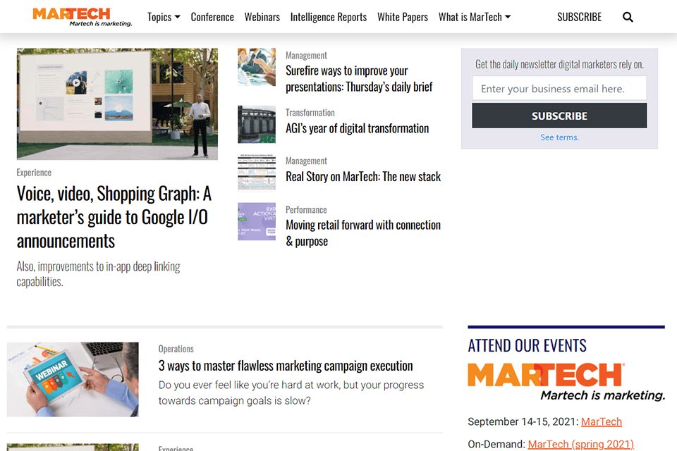 martech dijital pazarlama blog arayüzü