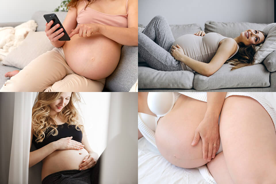 maternity photoshoot poses half-lying on the side
