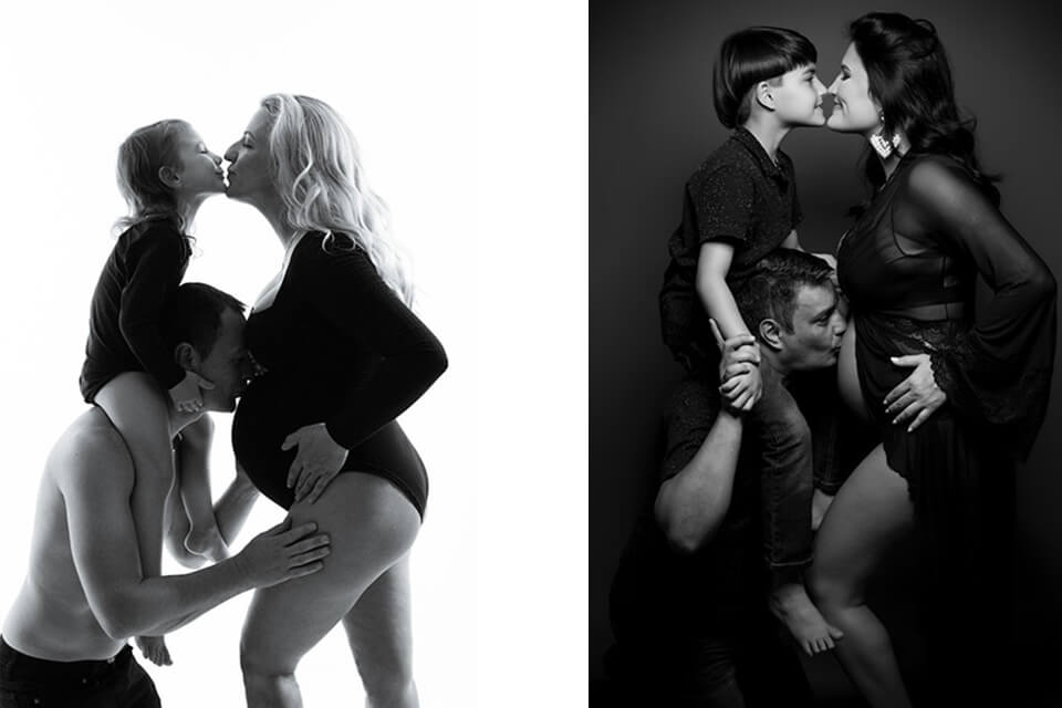 maternity photoshoot poses kissing mom
