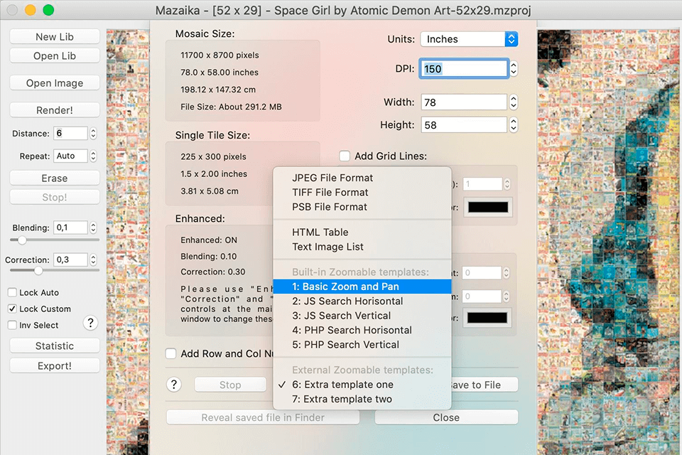 mazaika export options