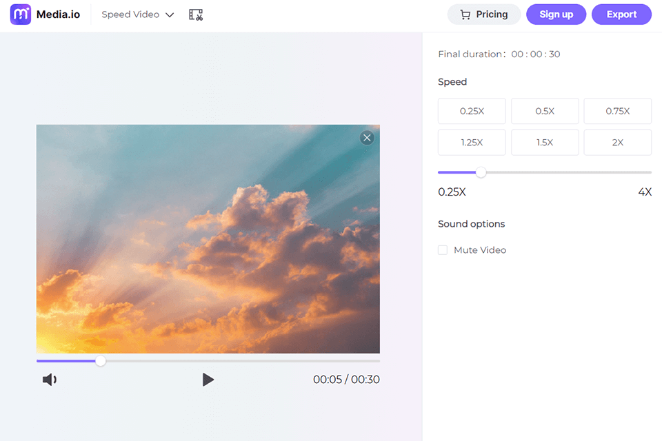 media.io واجهة مغير سرعة الفيديو عبر الإنترنت
