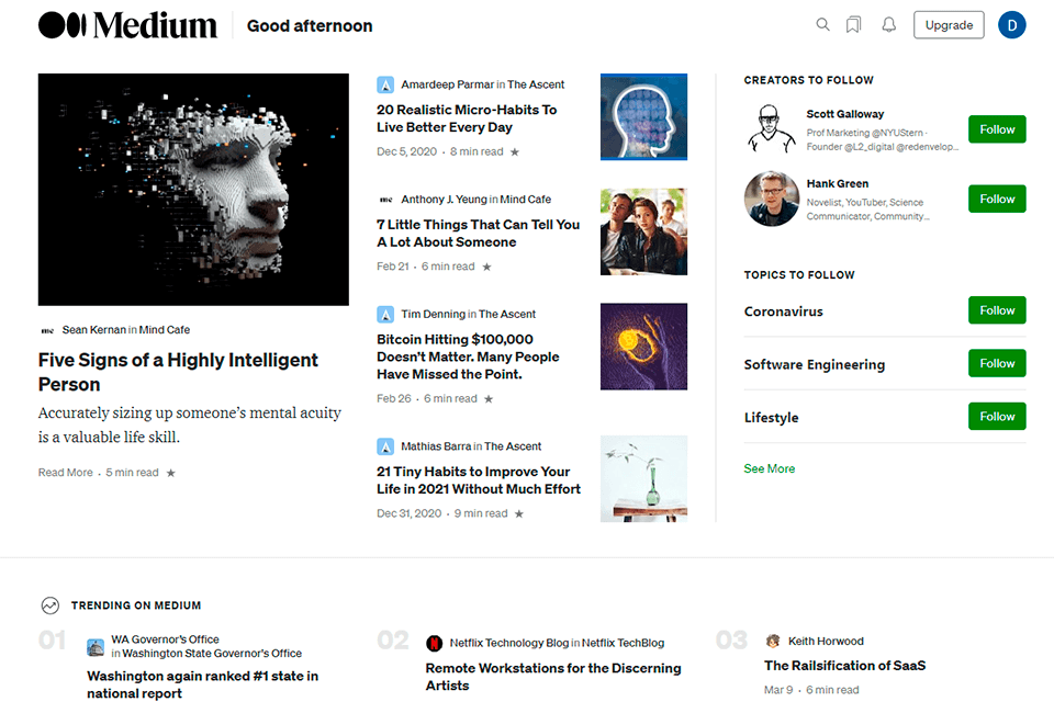 واجهة منصة التدوين المتوسطة