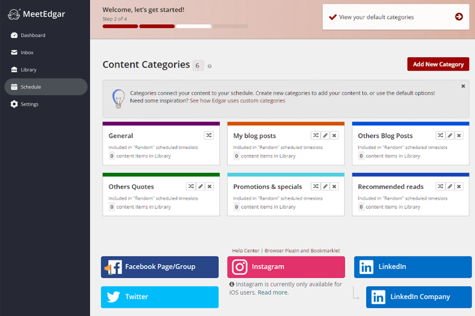 meetedgar social media management tool interface