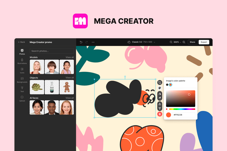 mega creator free graphic design software interface