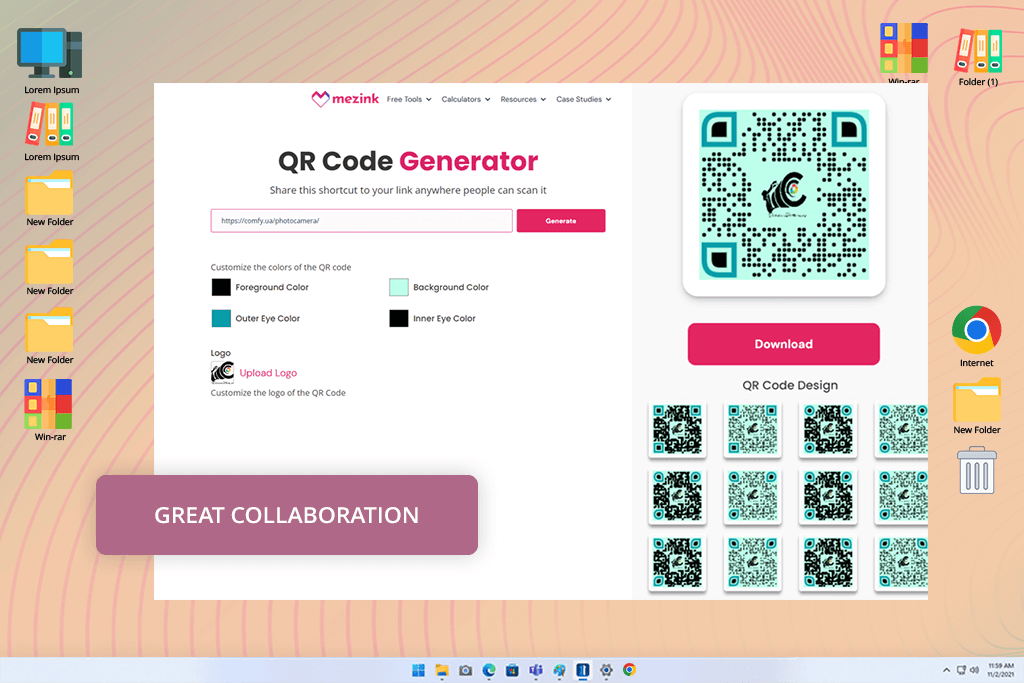 mezink dynamic qr code generator interface
