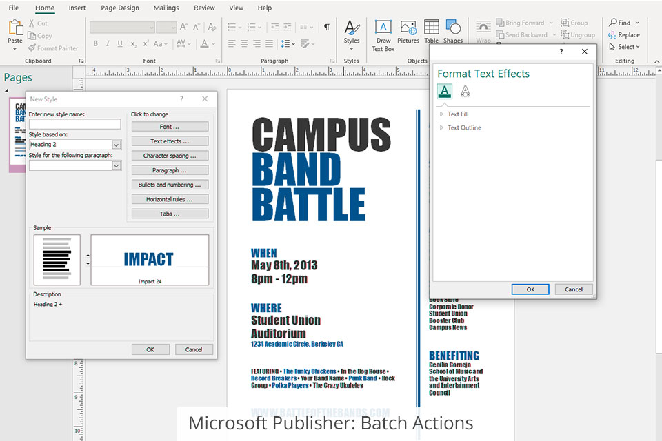 microsoft publisher batch actions