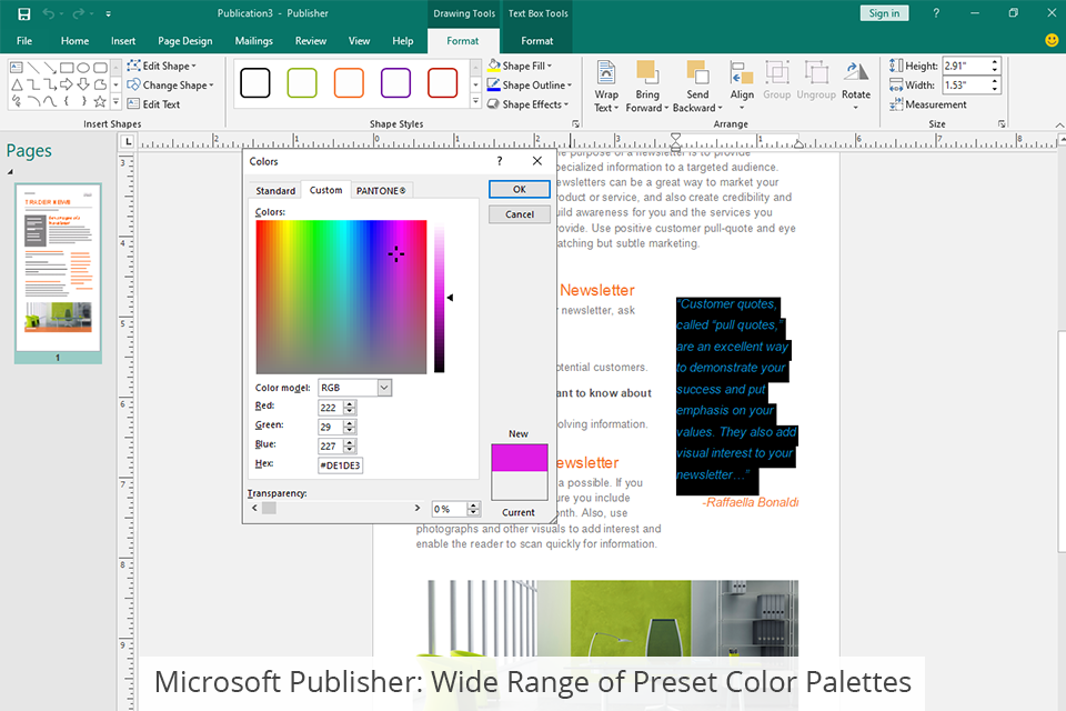 microsoft publisher preset color palettes