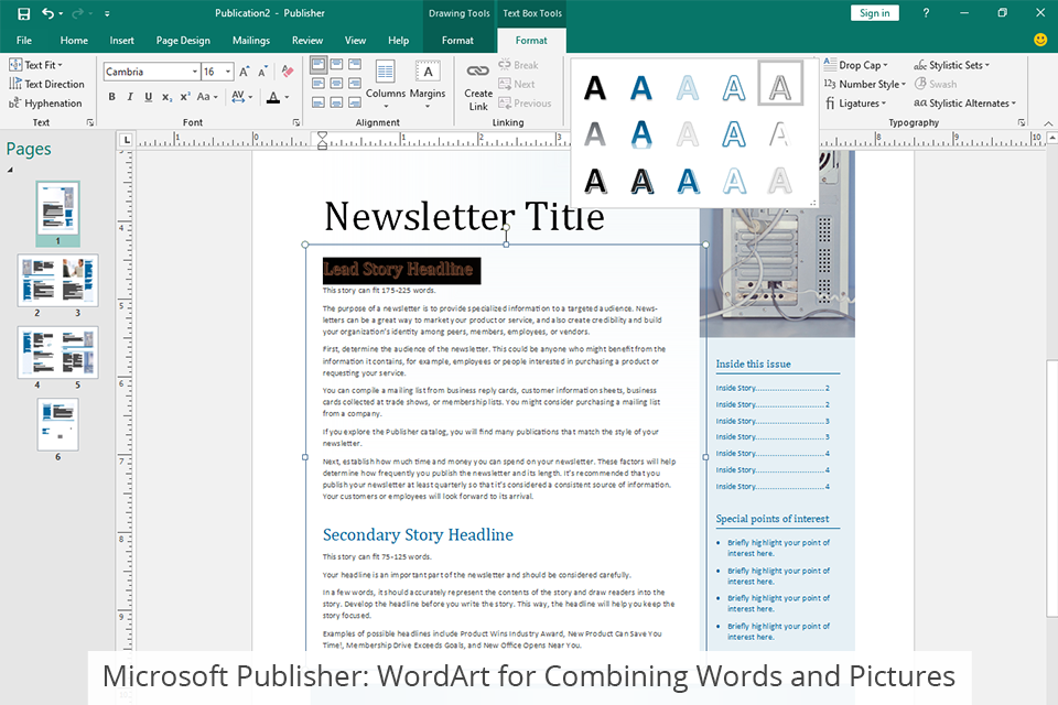 microsoft publisher wordart tool