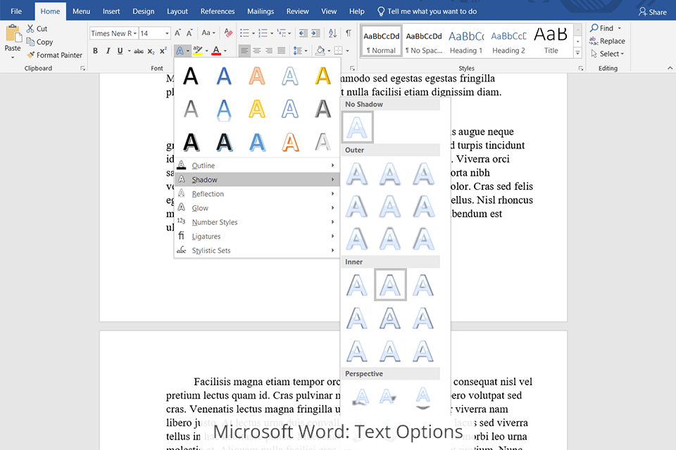 خيارات نصوص Microsoft Word
