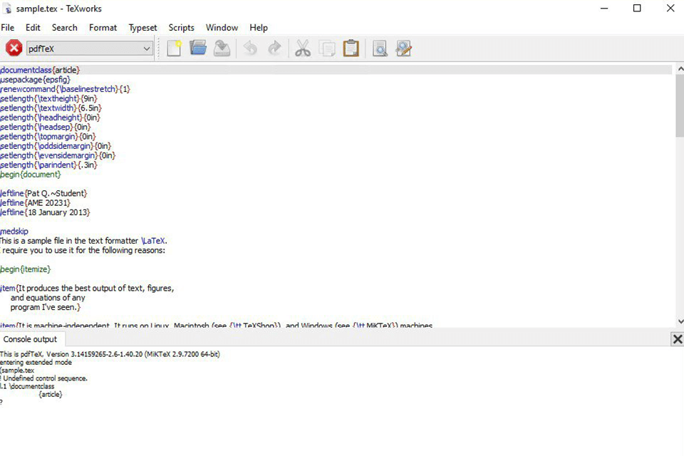 miktex latex editor interface