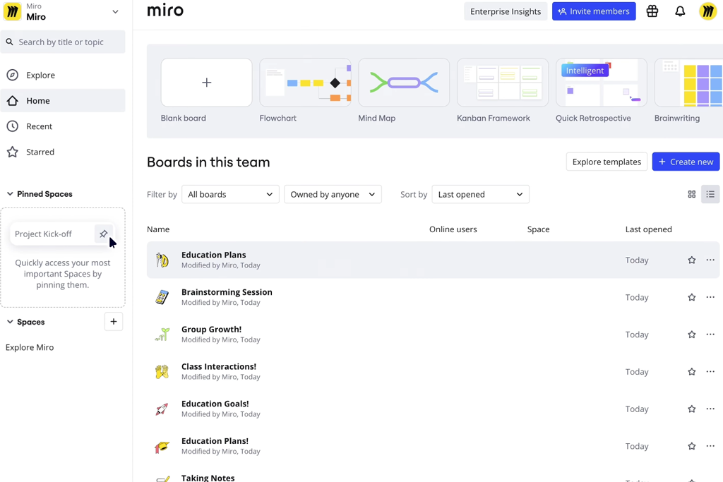 miro college brainstorming tool