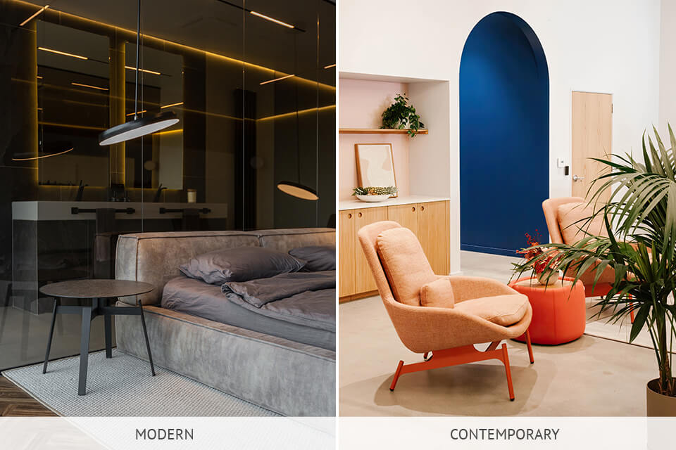modern style in interior design vs contemporary