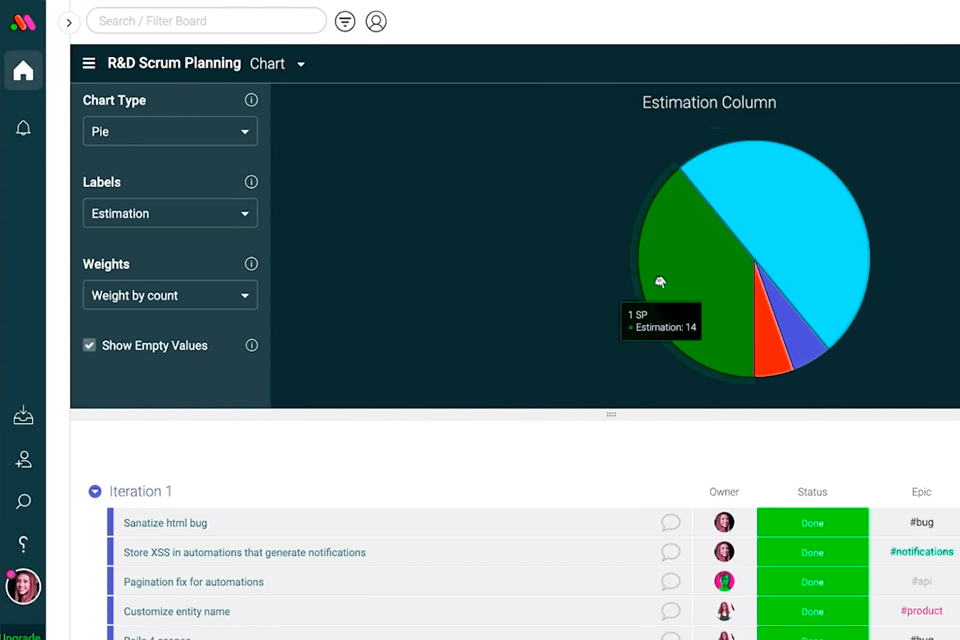 monday.com kanban software interface