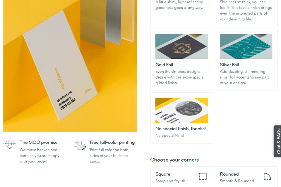 moo online business card printing services interface