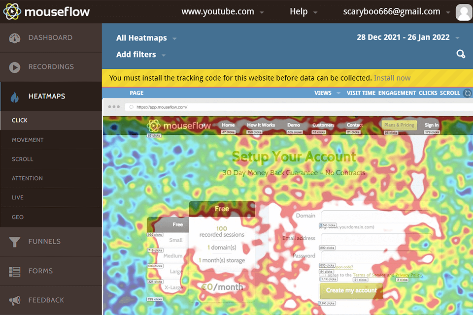 mouseflow website heatmap tool interface
