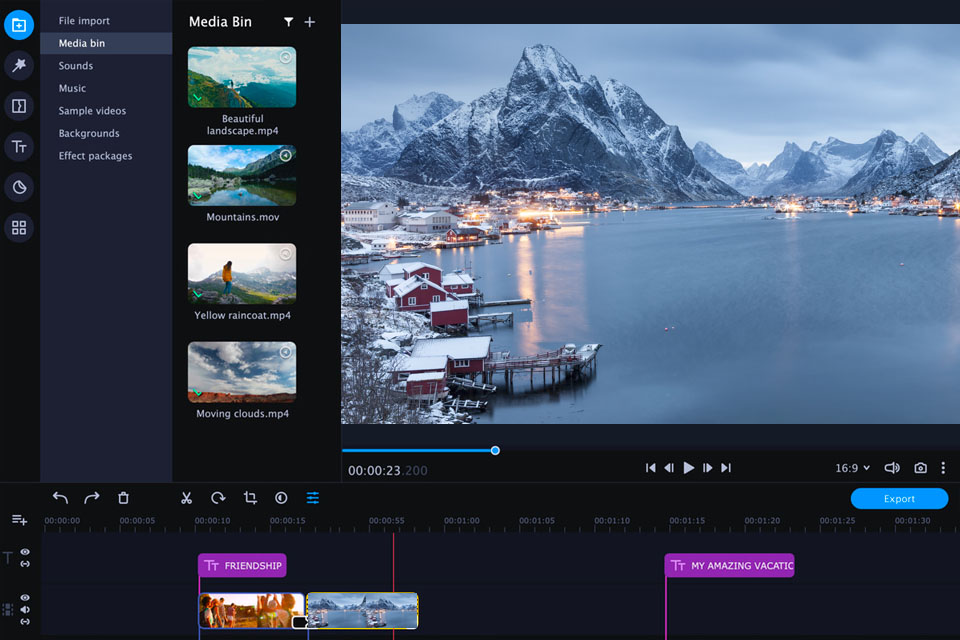 movavi 4k video editing software interface