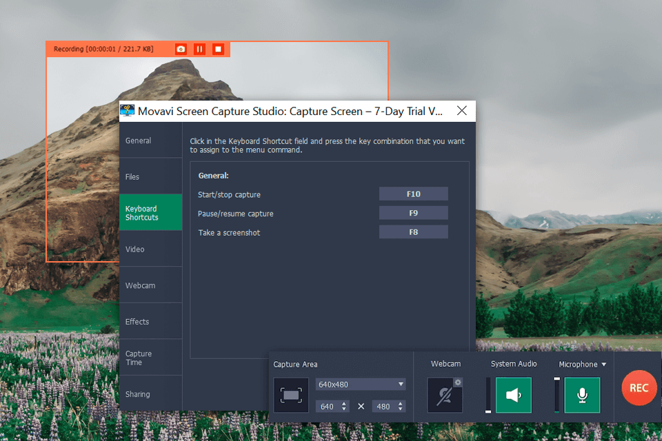 movavi interfaccia del software di registrazione dello schermo gratuito
