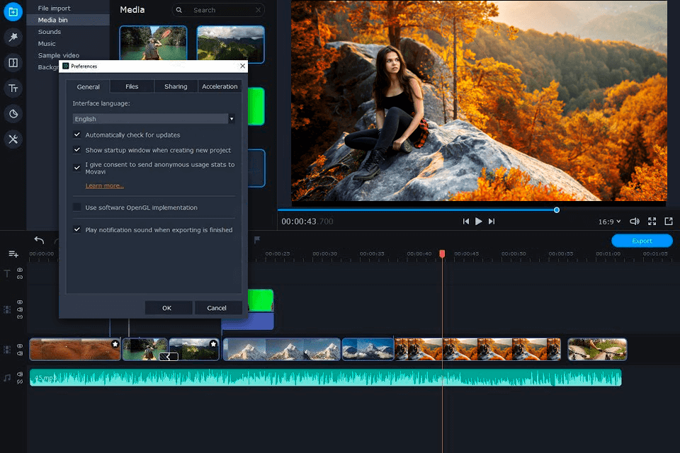 movavi non-linear video editor interface