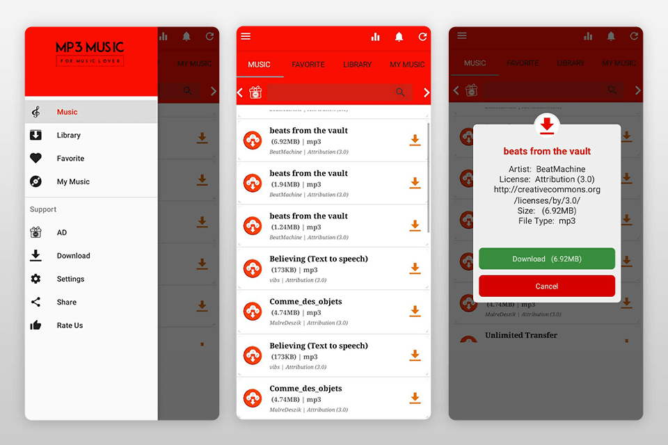 mp3 music downloader app interface