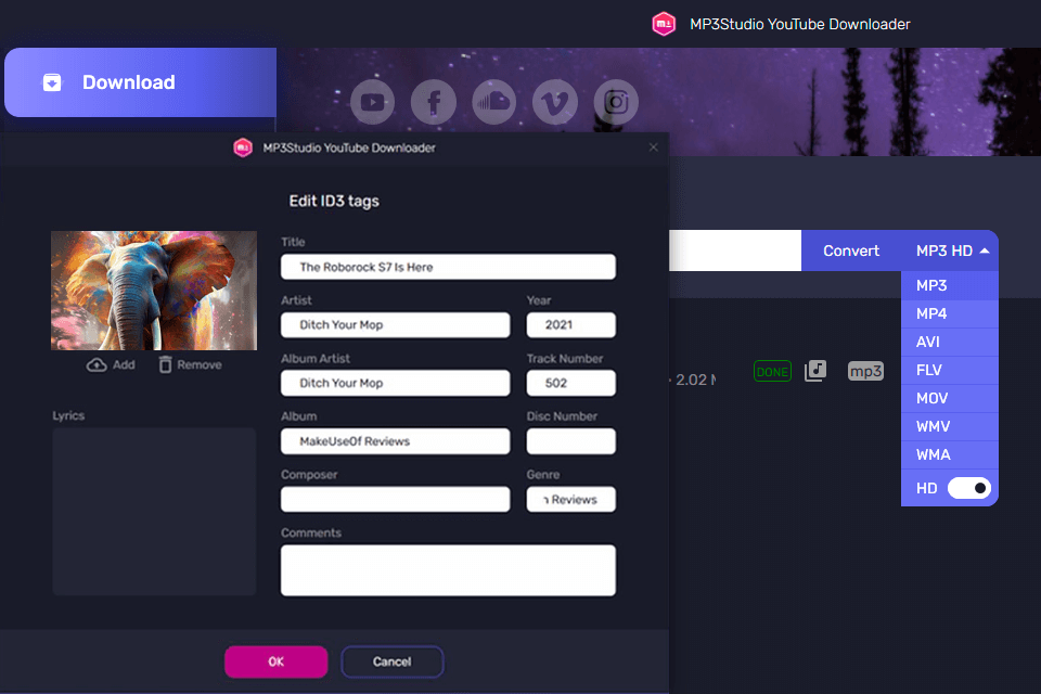 mp3studio free youtube downloader interface