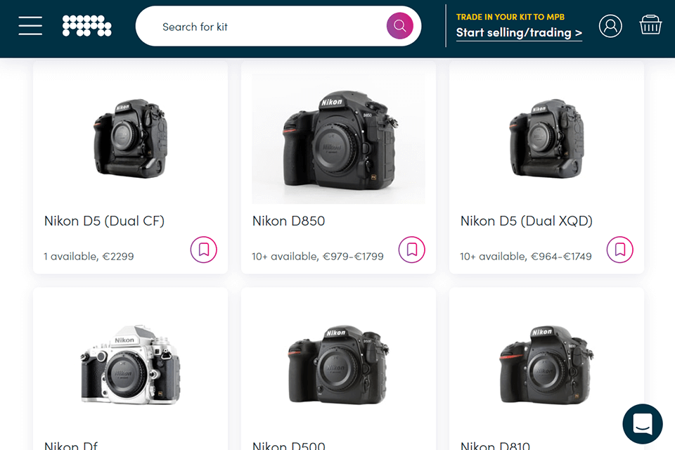 mpb online camera store interface