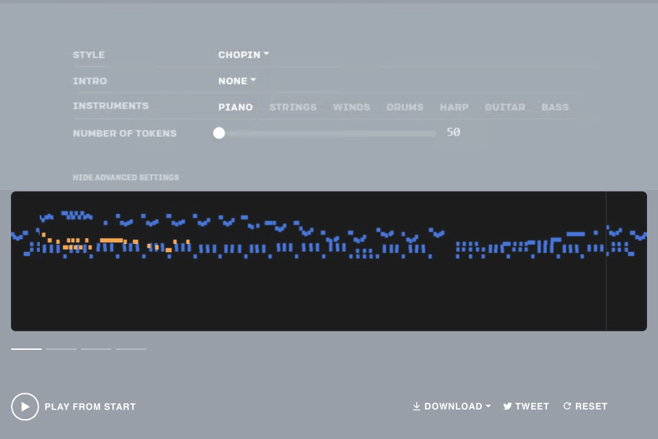 musenet ai music generator interface