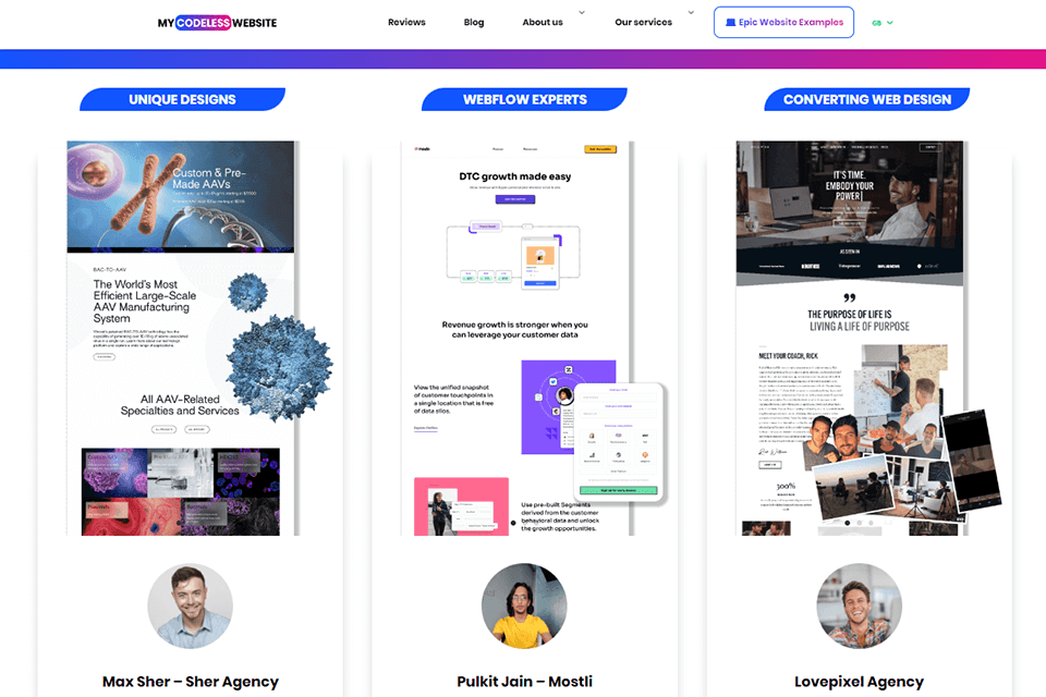 my codeless website examples
