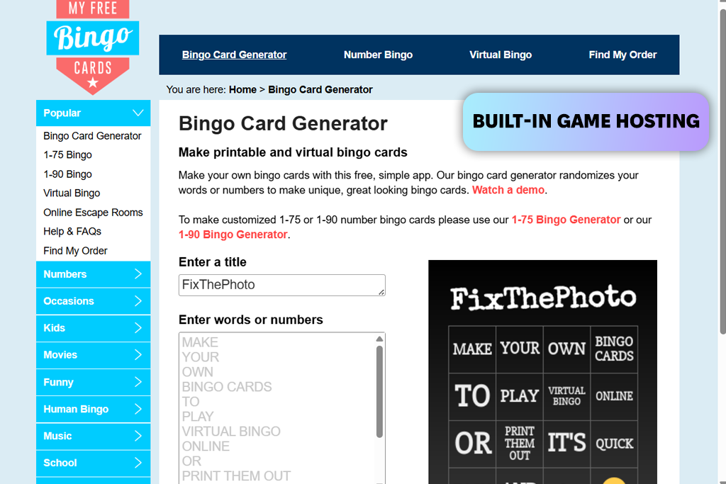 myfreebingocards bingo card generator