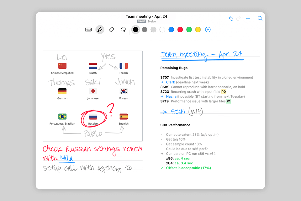 myscript nebo handwriting to text app interface