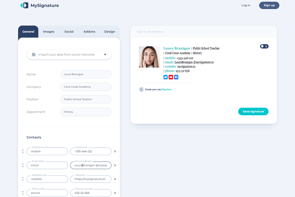 email signature generator interface