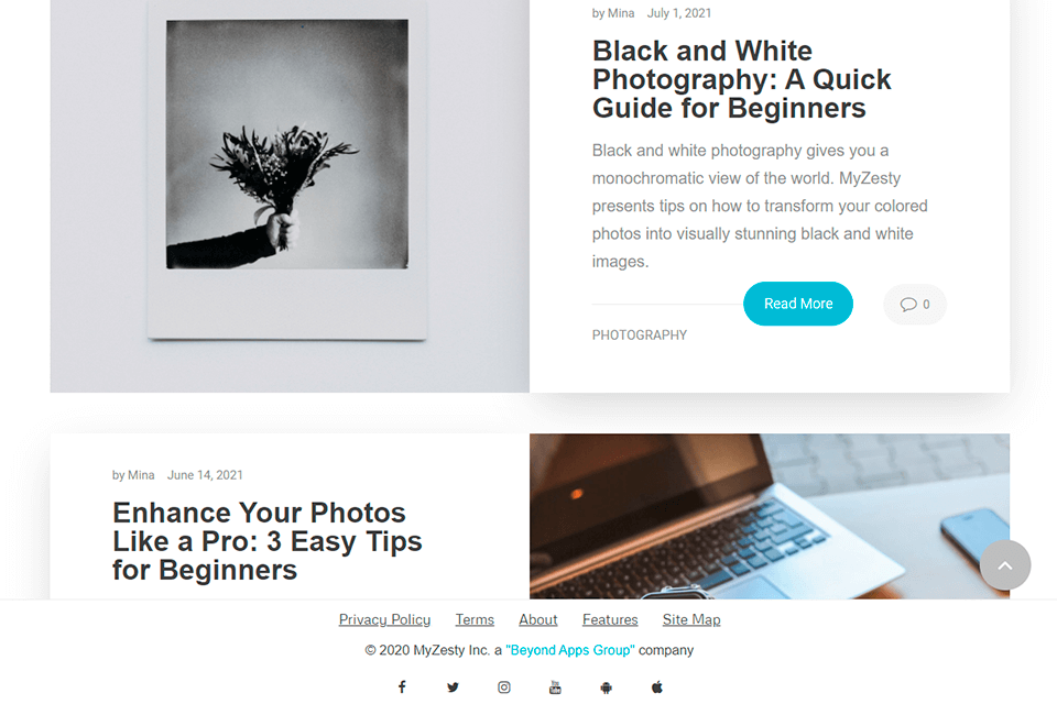 myzesty interface blog
