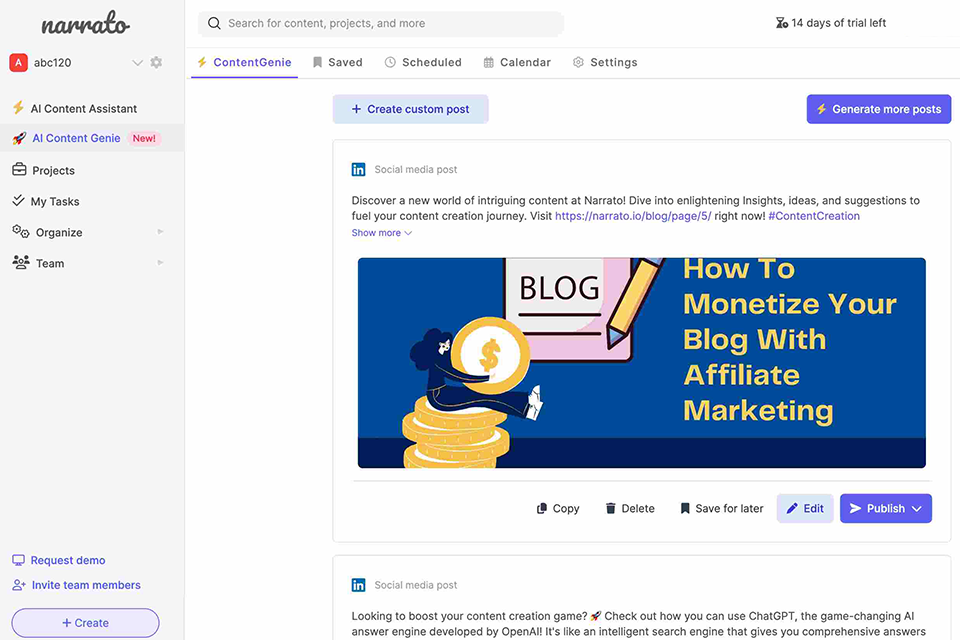 narrato ai social media post generator image