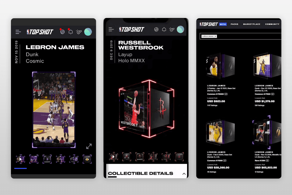 nba top shot nft app interface