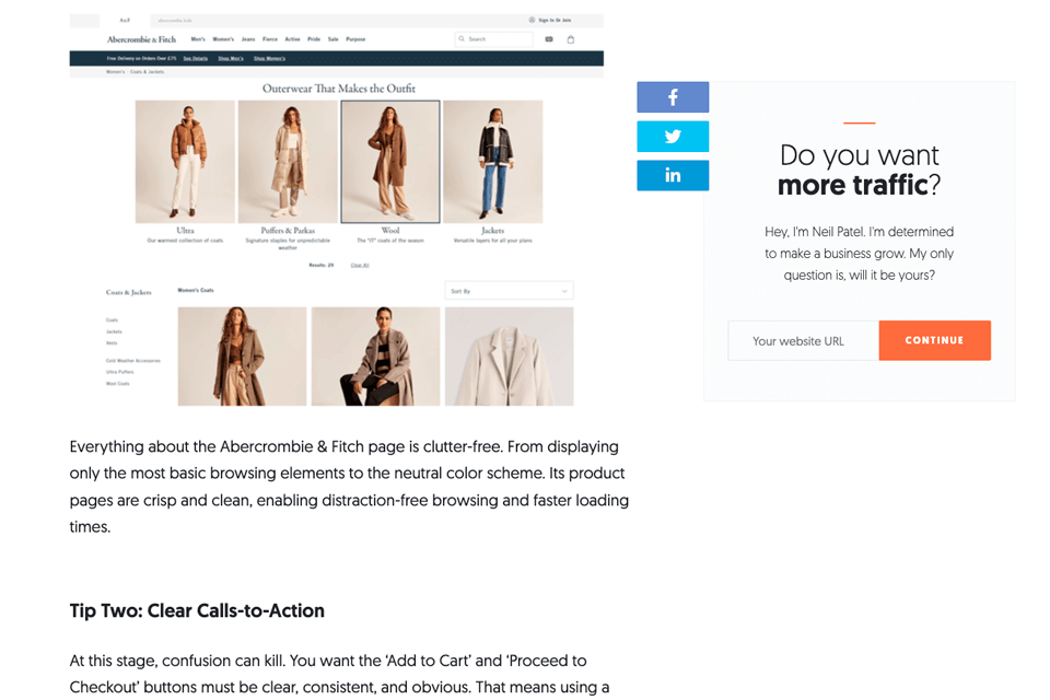 neil patel ecommerce blog interface
