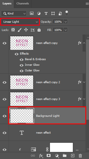 neon effect in photoshop background light