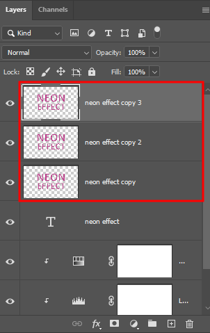 neon effect in photoshop rasterized
