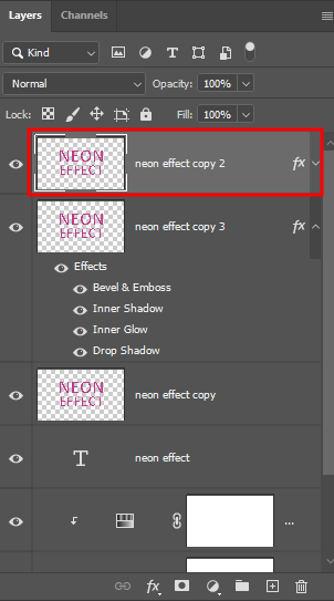 neon effect in photoshop second text layer