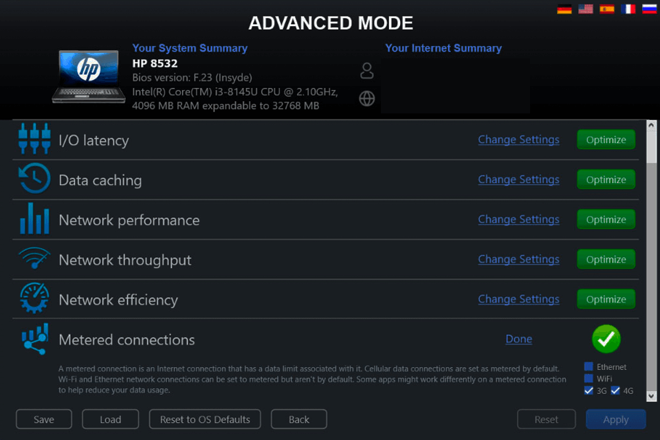 netoptimizer interface advanced mode