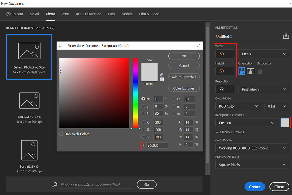 new document halftone pattern in photoshop