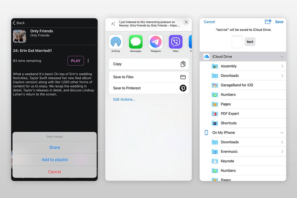 newsly browse and share options