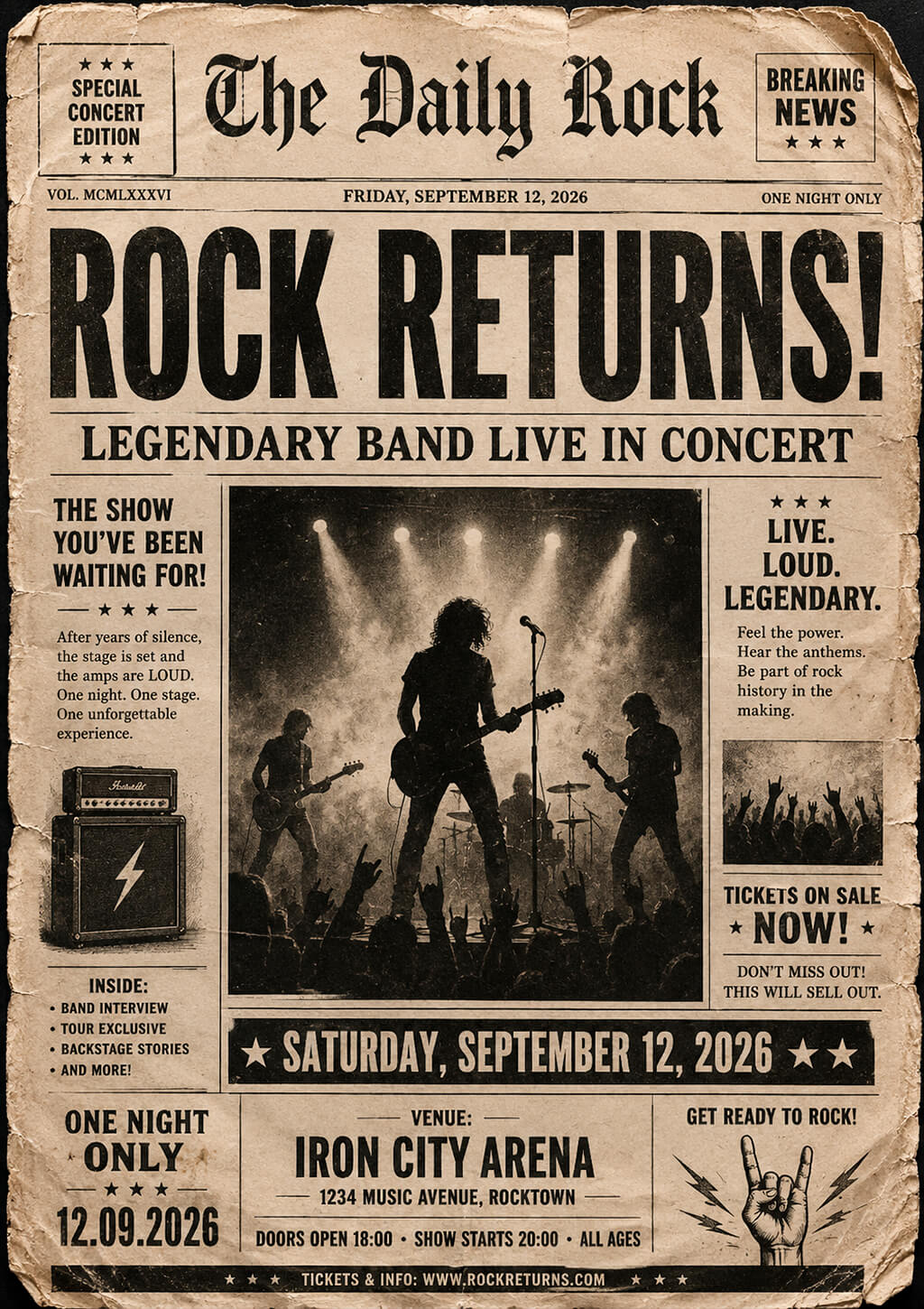 newspaper rock concert flyer idea