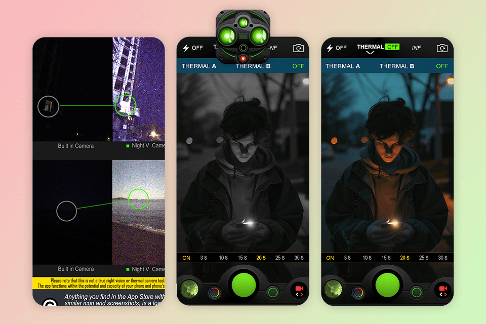 night mode camera photo video night vision app
