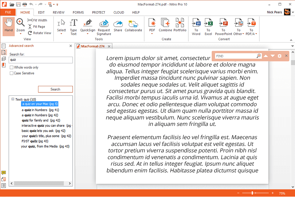 nitro pro kostenlose pdf-editor-schnittstelle