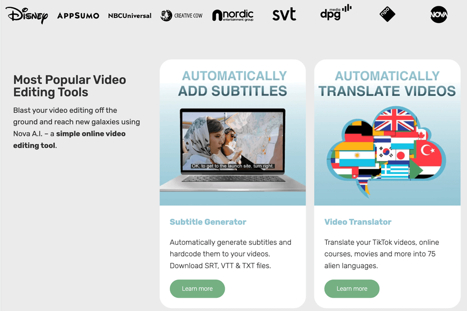 nova ai tools for working with videos