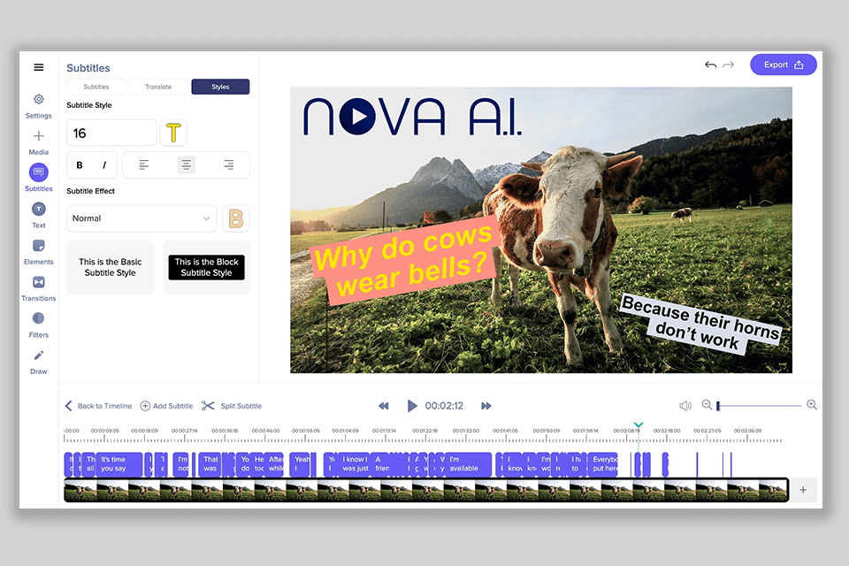 interfaccia di taglio video nova ai