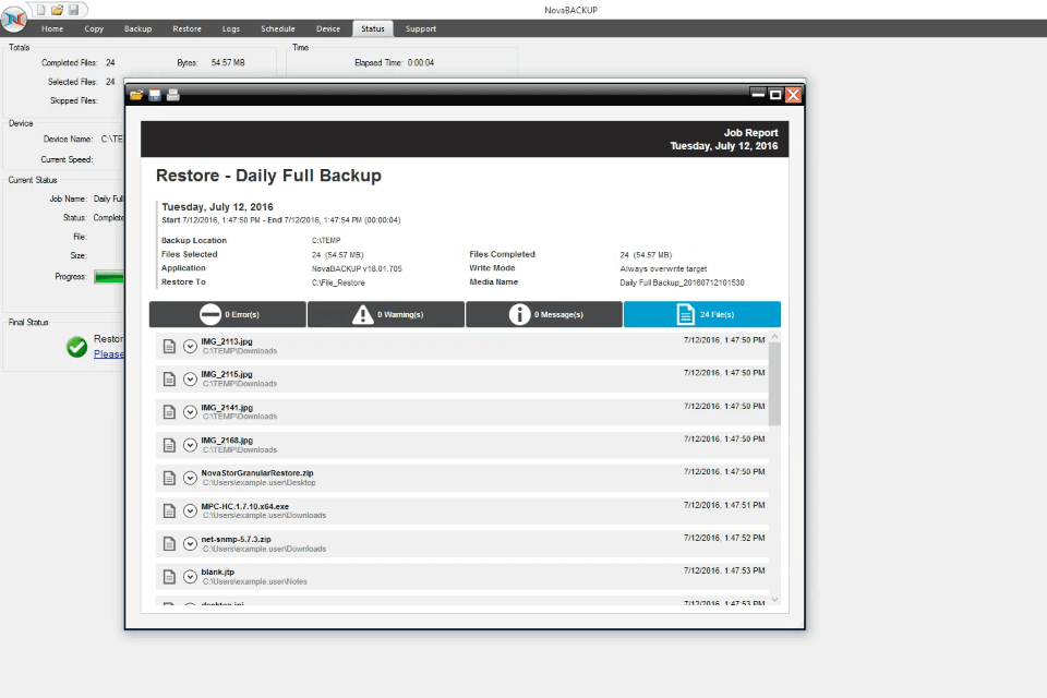 novabackup interface
