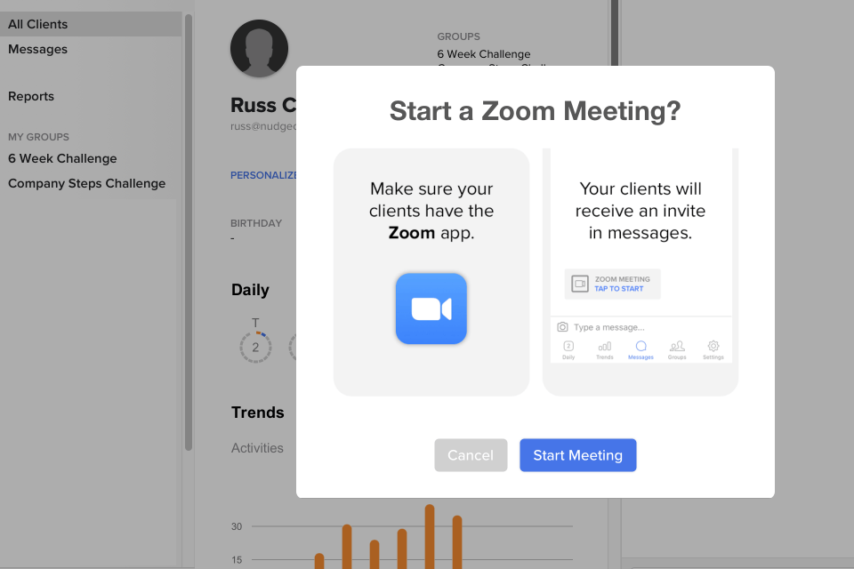 nudgecoach personal trainer software interface