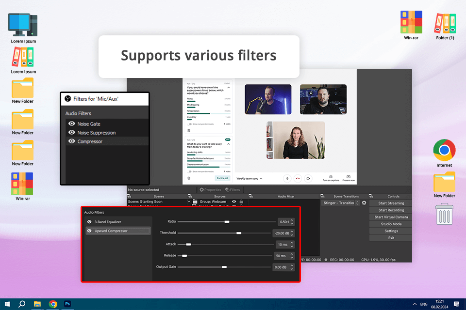 obs studio screen recorder for google meet interface
