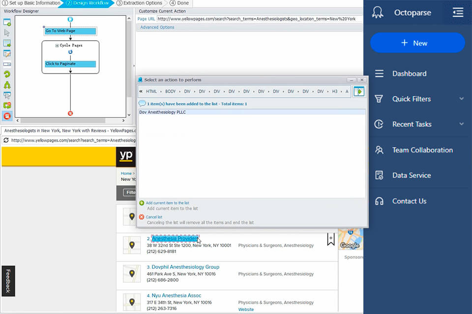 octoparse инструмент для сканирования сайта интерфейс