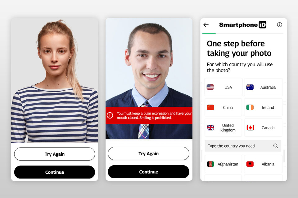 official passport photo passport photo app interface